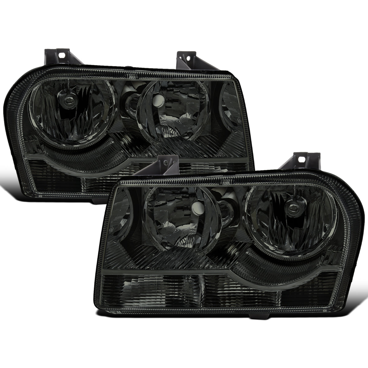 Ronnin - Fits 2005-2010 Chrysler 300 Factory Replacement Halogen Headlights Assembly Pair | Smoke