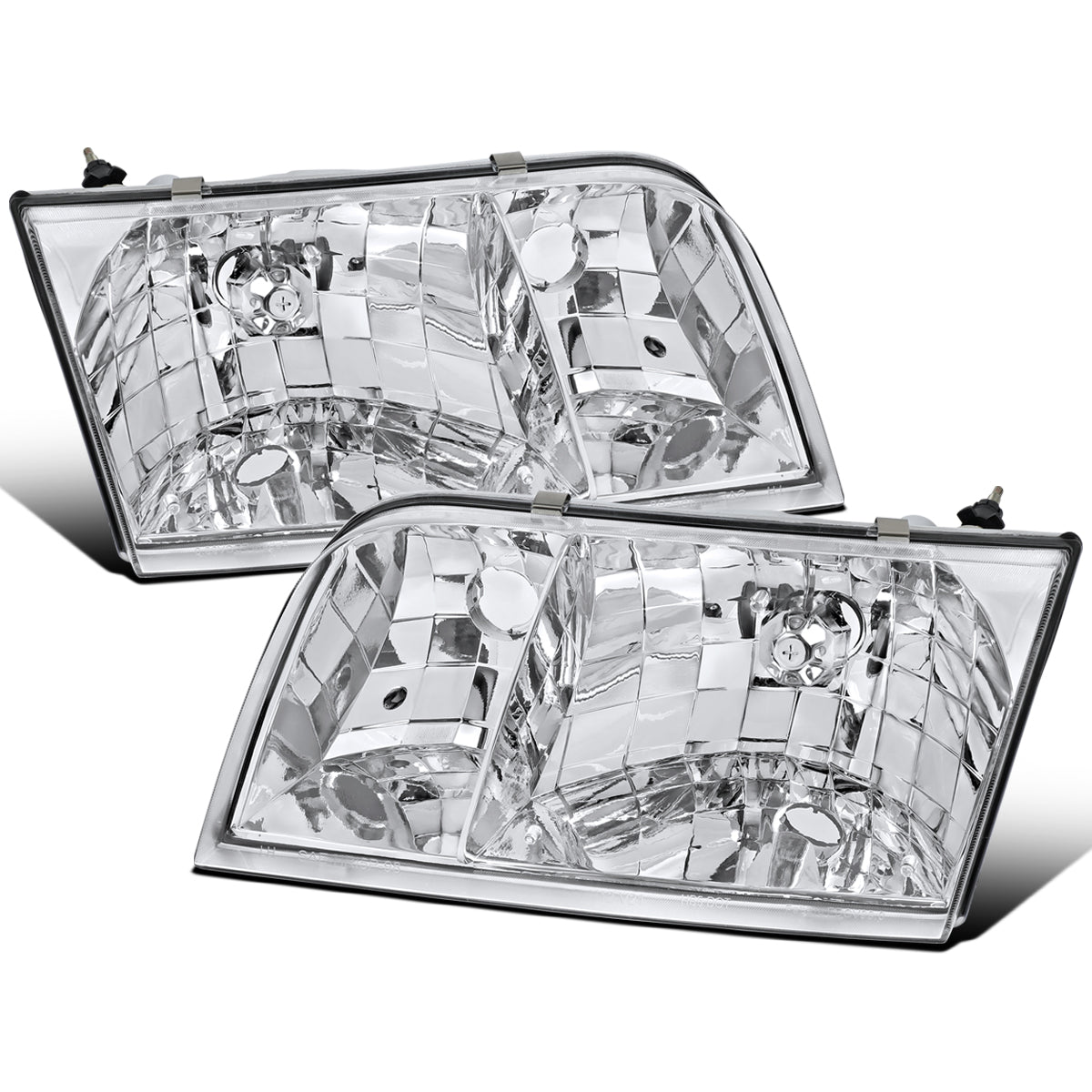Ronnin - Compatible con Ford Crown Victoria 1998-2011 | Par de Conjuntos de Faros Delanteros Halógenos de Reemplazo | Cromado