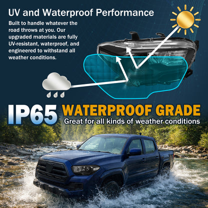 Ronnin - Conjunto de faros delanteros halógenos con proyector de reflector transparente para Toyota Tacoma 2016-2023, par de repuesto | Negro