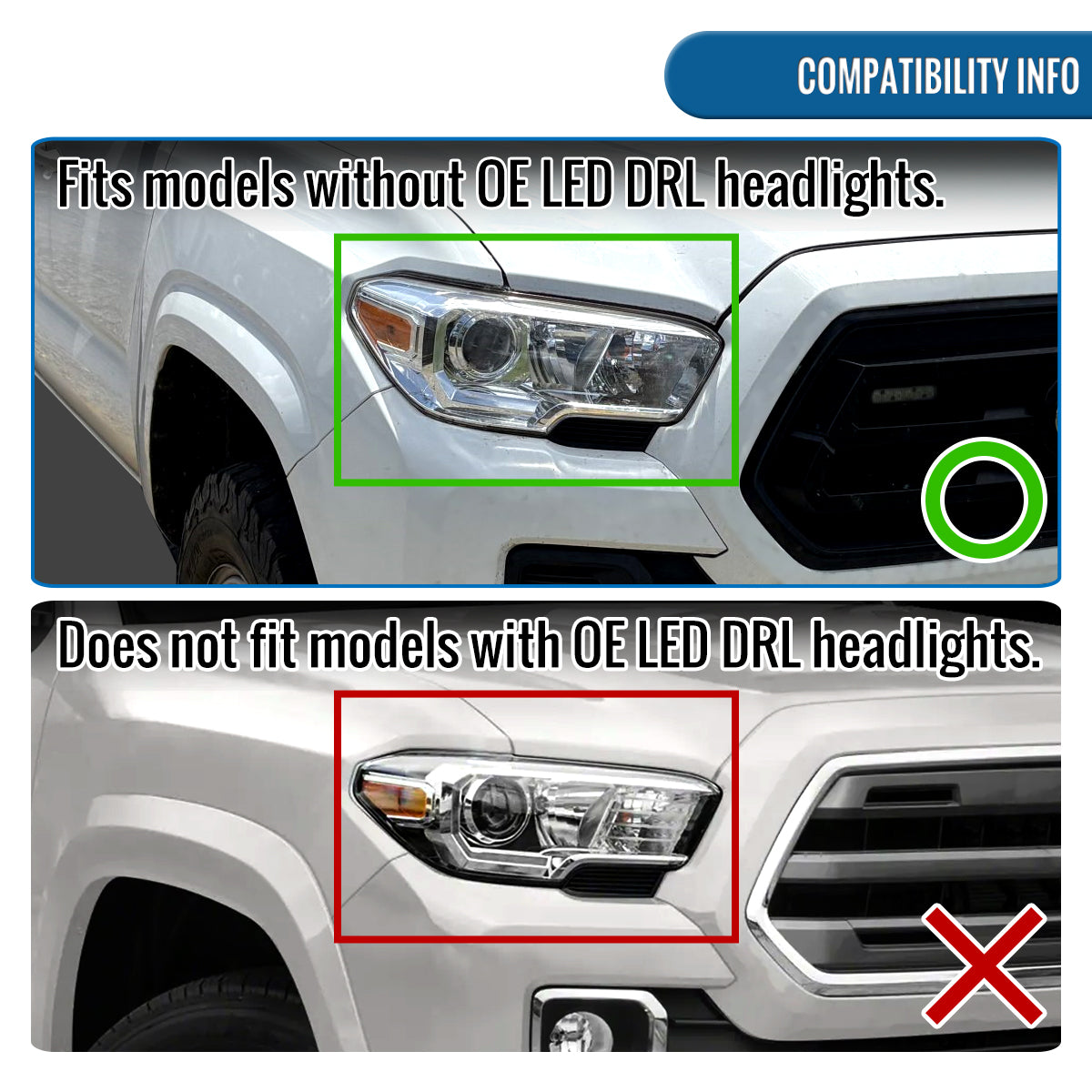 Ronnin - Conjunto de faros delanteros halógenos con proyector de reflector transparente para Toyota Tacoma 2016-2023, par de repuesto | Negro