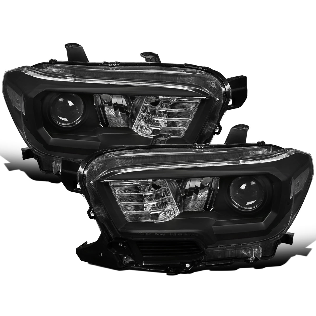 Ronnin - Conjunto de faros delanteros halógenos con proyector de reflector transparente para Toyota Tacoma 2016-2023, par de repuesto | Negro
