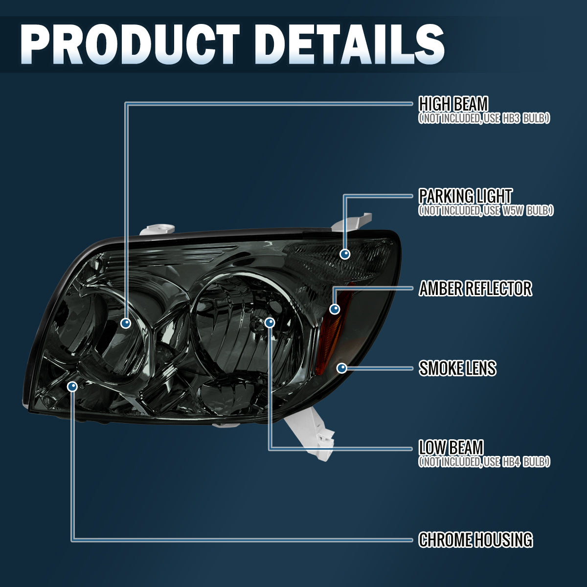 Ronnin - Conjunto de faros de repuesto originales para Toyota 4Runner 2003-2005 | Ahumado