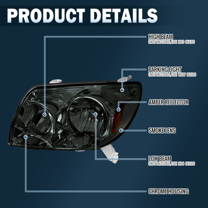 Ronnin - Conjunto de faros de repuesto originales para Toyota 4Runner 2003-2005 | Ahumado