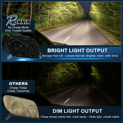 Ronnin - Conjunto de faros de repuesto originales para Toyota 4Runner 2003-2005 | Ahumado