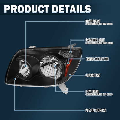 Ronnin - Faros delanteros de repuesto de fábrica para Toyota 4Runner 2003-2005, par, color negro