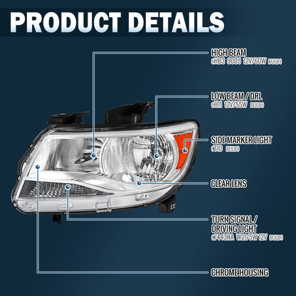 Ronnin - Se adapta a Chevy Colorado 2015-2022 | Par de ensamblaje de faros delanteros halógenos de repuesto | Cromado