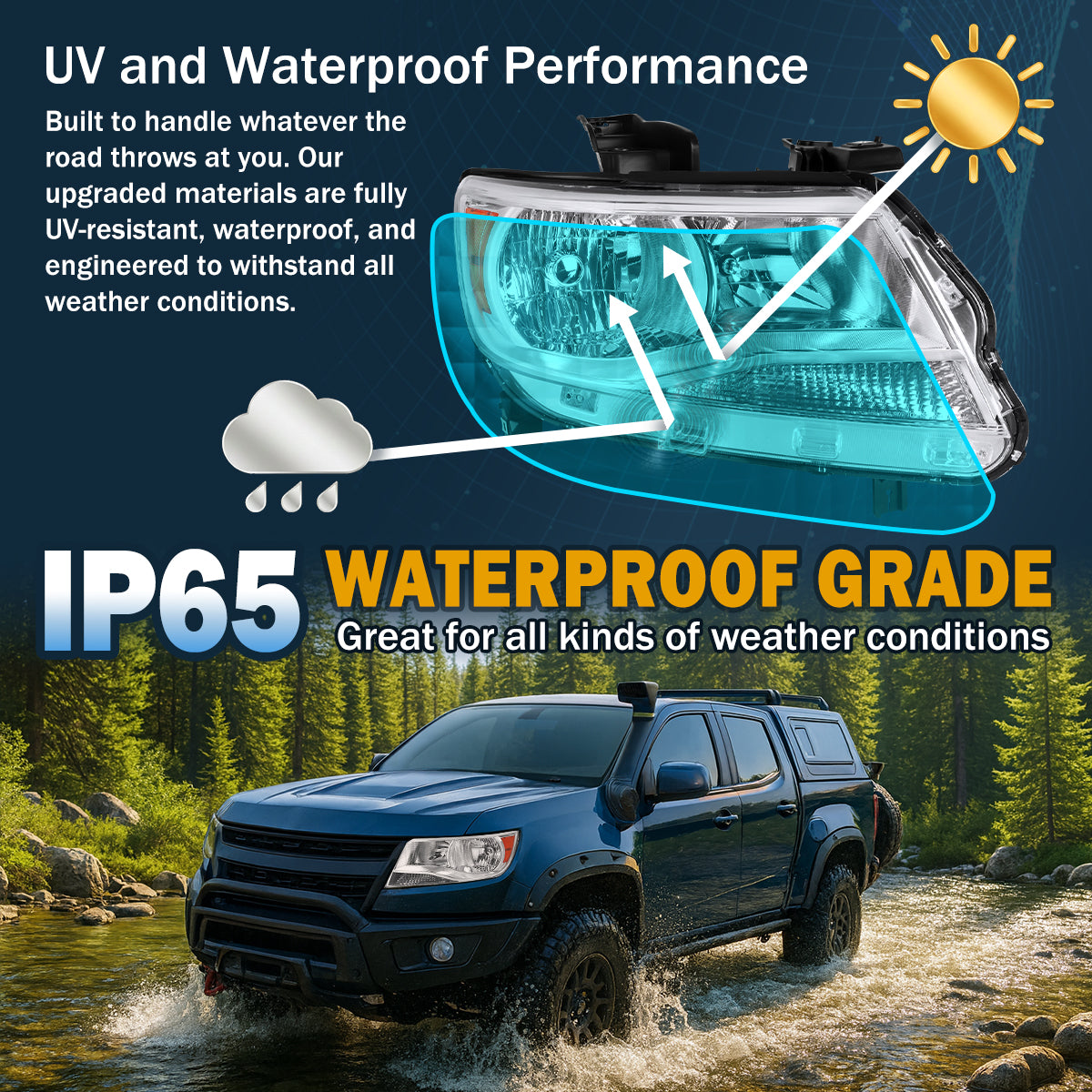 Ronnin - Se adapta a Chevy Colorado 2015-2022 | Par de ensamblaje de faros delanteros halógenos de repuesto | Cromado