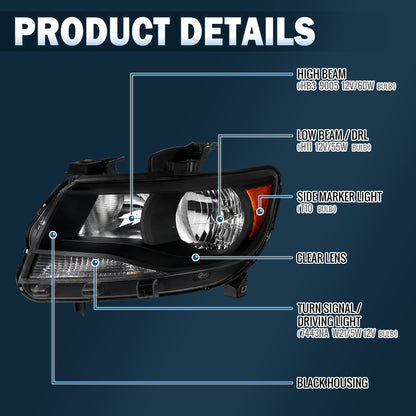 Ronnin - Compatible con Chevy Colorado 2015-2022 | Par de faros halógenos de repuesto | Negro