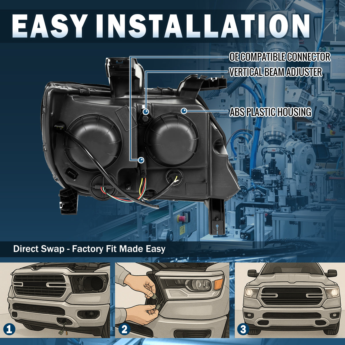 Ronnin - Compatible con Chevy Colorado 2015-2022 | Par de faros halógenos de repuesto | Negro