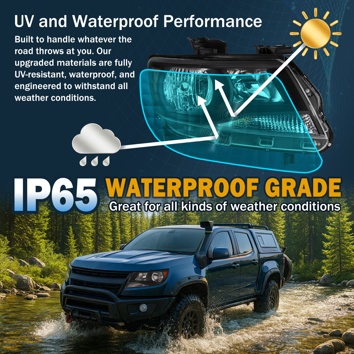 Ronnin - Compatible con Chevy Colorado 2015-2022 | Par de faros halógenos de repuesto | Negro