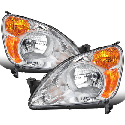 2002-2004 Honda CR-V  Replacement Halogen Headlights Assembly Pair | Chrome