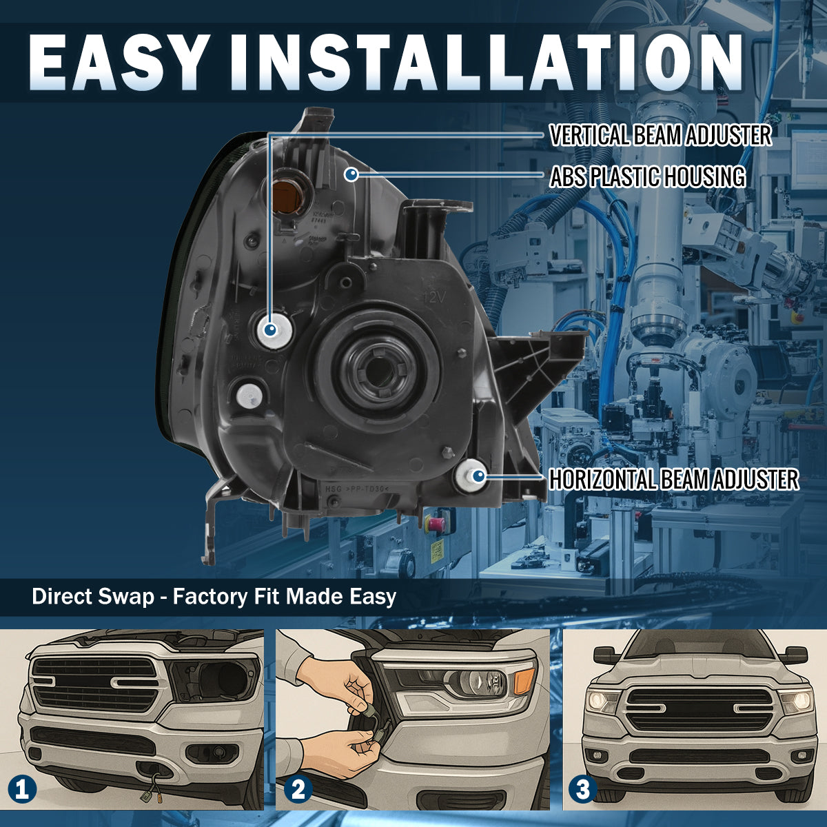 Ronnin - Compatible con Honda CR-V 2002-2004 Par de Conjuntos de Faros Delanteros de Halógeno de Repuesto | Ahumado