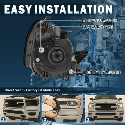 Ronnin - Compatible con Honda CR-V 2002-2004 Par de Conjuntos de Faros Delanteros de Halógeno de Repuesto | Ahumado