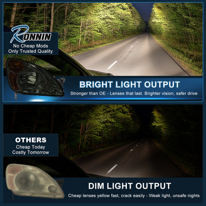 Ronnin - Compatible con Honda CR-V 2002-2004 Par de Conjuntos de Faros Delanteros de Halógeno de Repuesto | Ahumado
