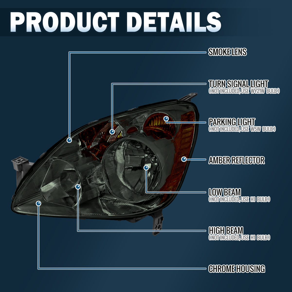 Ronnin - Faros de repuesto para Honda CR-V fabricados en Japón entre 2005 y 2006, par | Ahumados