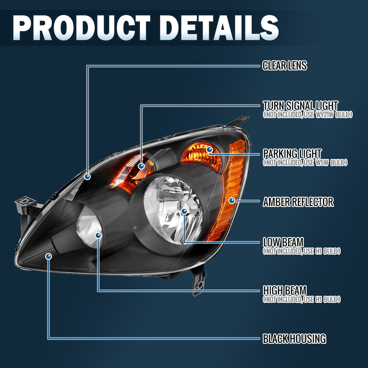 Ronnin - Faros de repuesto para Honda CR-V 2005-2006 de fabricación japonesa | Par | Negro