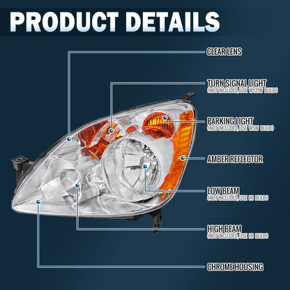 Ronnin - Conjunto de faros delanteros de repuesto para Honda CR-V fabricados en Japón entre 2005 y 2006 | Cromados