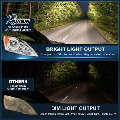 Ronnin - Conjunto de faros halógenos de reemplazo de fábrica para Honda CR-V 2007-2011 (Par) | Cromo