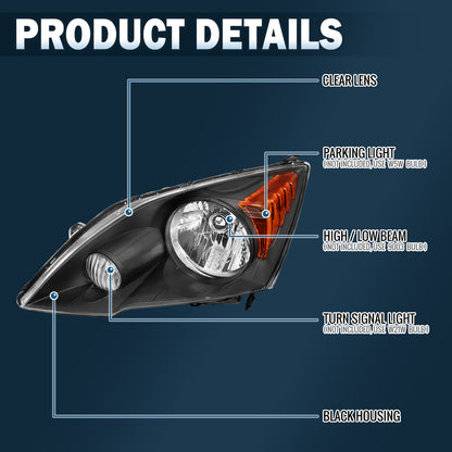 Ronnin - Compatible con Honda CR-V 2007-2011 | Par de faros delanteros halógenos de repuesto | Negro