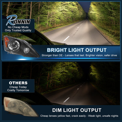 Ronnin - Compatible con Honda CR-V 2007-2011 | Par de faros delanteros halógenos de repuesto | Negro