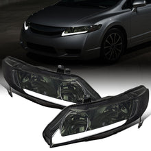 Ronnin - Fits 2006-2011 Honda Civic 4-Door Sedan LED Tube Running Lights Headlights Replacement Assembly Pair | Smoke