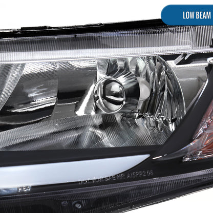 Ronnin - Fits 2006-2011 Honda Civic 4-Door Sedan LED Tube Running Lights Headlights Replacement Assembly Pair | Black