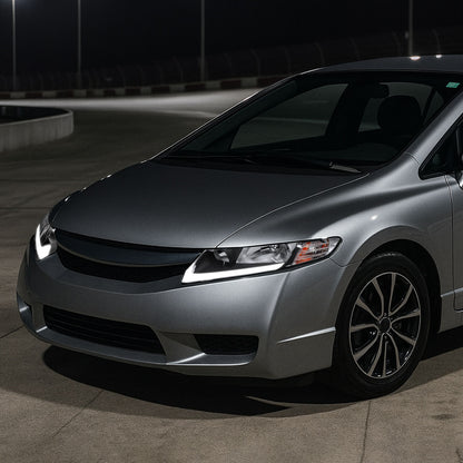 Ronnin - Fits 2006-2011 Honda Civic 4-Door Sedan LED Tube Running Lights Headlights Replacement Assembly Pair | Black