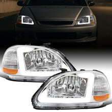 Ronnin - Fits 1996-1998 Honda Civic Upgraded LED Tube Running Lights Headlights Replacement Assembly Pair | Chrome
