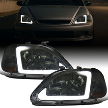 Ronnin - Fits 1996-1998 Honda Civic Upgraded LED Tube Running Lights Headlights Replacement Assembly Pair | Smoke