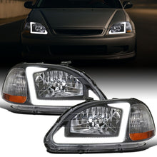 Ronnin - Fits 1996-1998 Honda Civic Upgraded LED Tube Running Lights Headlights Replacement Assembly Pair | Black