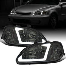 Ronnin - Fits 1999-2000 Honda Civic Upgraded LED Tube Running Lights Headlights Replacement Assembly Pair | Smoke