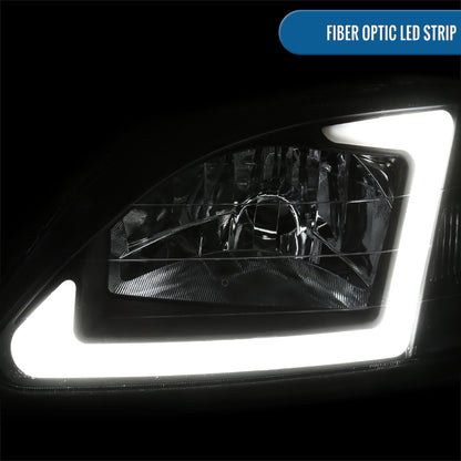 Ronnin - Fits 1999-2000 Honda Civic Upgraded LED Tube Running Lights Headlights Replacement Assembly Pair | Black