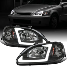 Ronnin - Fits 1999-2000 Honda Civic Upgraded LED Tube Running Lights Headlights Replacement Assembly Pair | Black