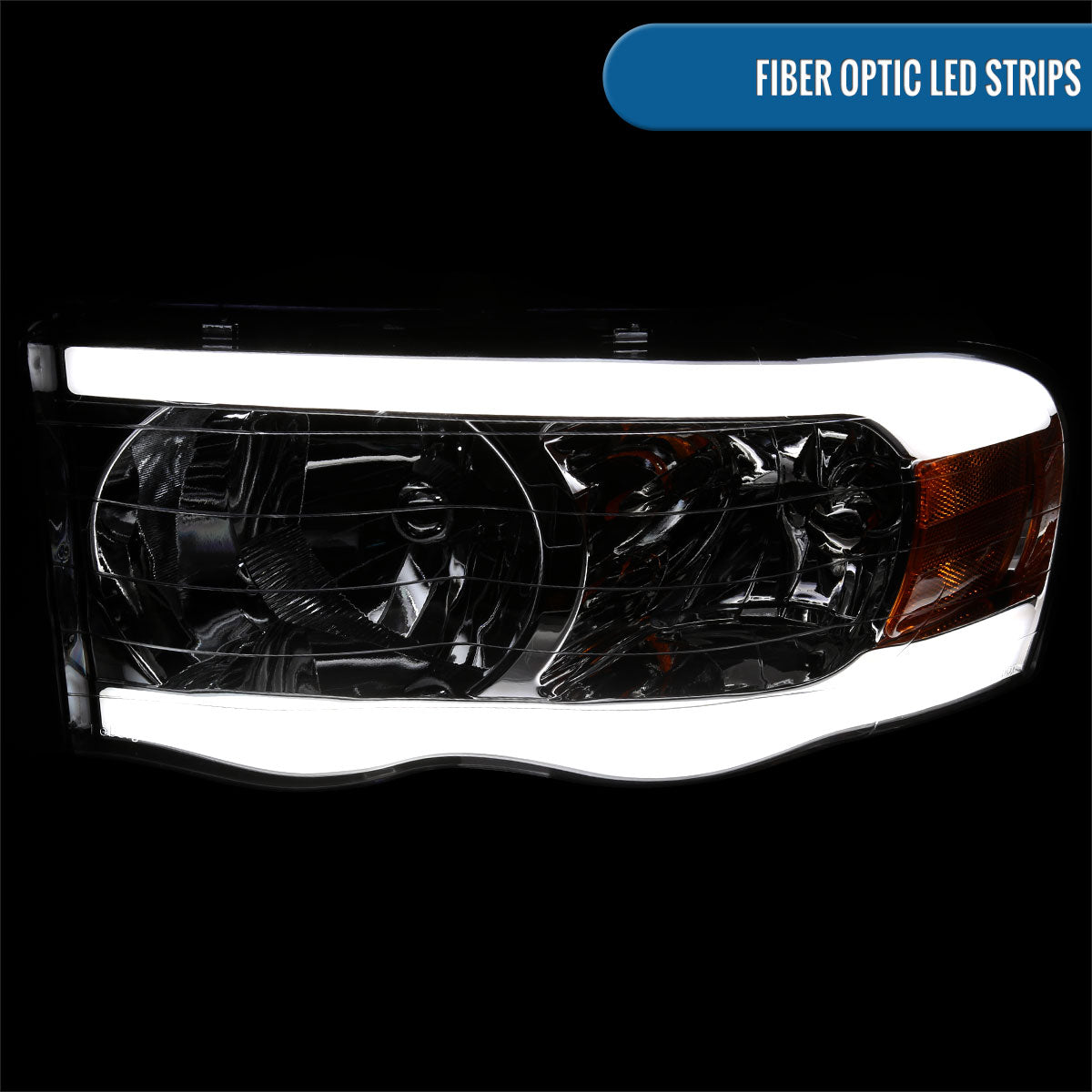 Ronnin - Compatible con Dodge Ram 1500 2500 3500 2002-2005, conjunto de faros delanteros con luces de circulación diurna LED de tubo mejoradas, par de repuesto | Cromado