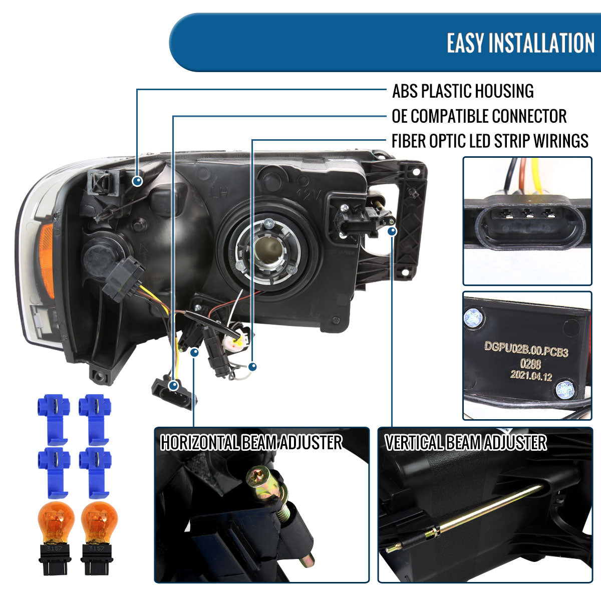 Ronnin - Compatible con Dodge Ram 1500 2500 3500 2002-2005, conjunto de faros delanteros con luces de circulación diurna LED de tubo mejoradas, par de repuesto | Cromado