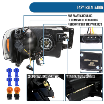 Ronnin - Compatible con Dodge Ram 1500 2500 3500 2002-2005, conjunto de faros delanteros con luces de circulación diurna LED de tubo mejoradas, par de repuesto | Cromado