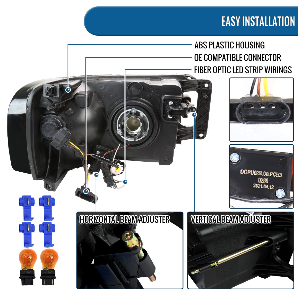 Ronnin - Compatible con Dodge Ram 1500 2500 3500 2002-2005, conjunto de reemplazo de faros delanteros con luces de circulación diurna LED tipo tubo mejoradas | Ahumado