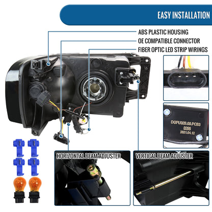 Ronnin - Compatible con Dodge Ram 1500 2500 3500 2002-2005, conjunto de reemplazo de faros delanteros con luces de circulación diurna LED tipo tubo mejoradas | Ahumado