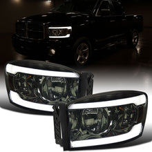 Ronnin - Fits 2006-2009 Dodge Ram 1500 2500 3500 Upgraded LED Tube Running Lights Headlights Replacement Assembly Pair | Smoke