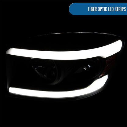 Ronnin - Fits 2006-2009 Dodge Ram 1500 2500 3500 Upgraded LED Tube Running Lights Headlights Replacement Assembly Pair | Black