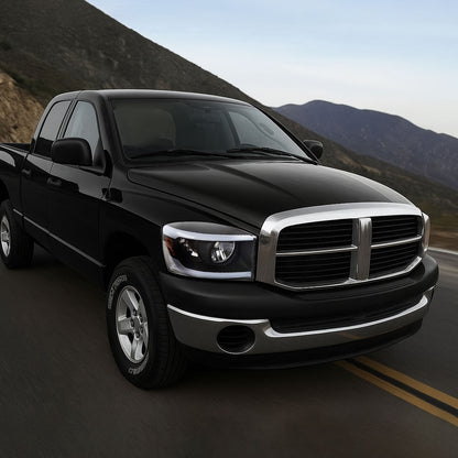 Ronnin - Fits 2006-2009 Dodge Ram 1500 2500 3500 Upgraded LED Tube Running Lights Headlights Replacement Assembly Pair | Black