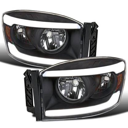 Ronnin - Fits 2006-2009 Dodge Ram 1500 2500 3500 Upgraded LED Tube Running Lights Headlights Replacement Assembly Pair | Black