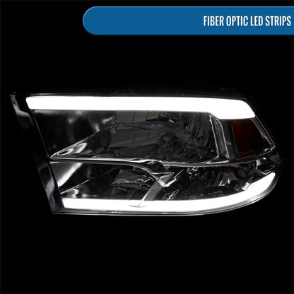 Ronnin - Fits 2009-2018 Ram 1500 2500 3500 2019-2024 Ram 1500 Classic Factory Replacement Upgraded LED Running Lights Headlights Assembly Pair | Chrome