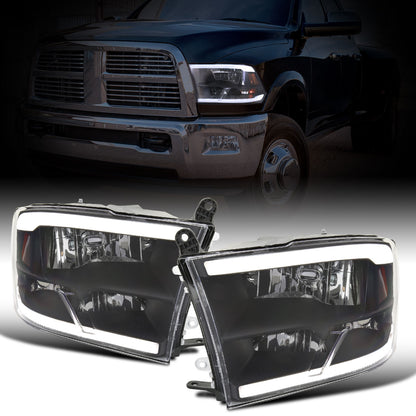 Ronnin - Fits 2009-2018 Ram 1500 2500 3500 2019-2024 Ram 1500 Classic Factory Replacement Upgraded LED Running Lights Headlights Assembly Pair | Black