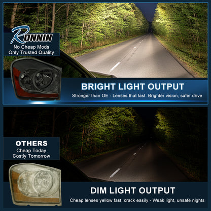 Ronnin - Conjunto de faros delanteros para Dodge Durango 2004-2006 | Par de repuesto de fábrica | Ahumado