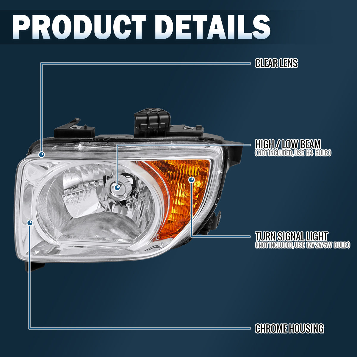 Ronnin - Compatible con Honda Element 2003-2008 Par de faros delanteros de repuesto | Cromado