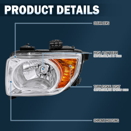 Ronnin - Compatible con Honda Element 2003-2008 Par de faros delanteros de repuesto | Cromado