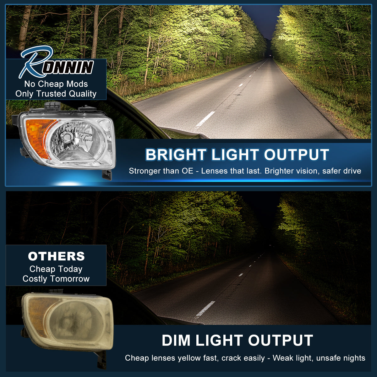 Ronnin - Compatible con Honda Element 2003-2008 Par de faros delanteros de repuesto | Cromado