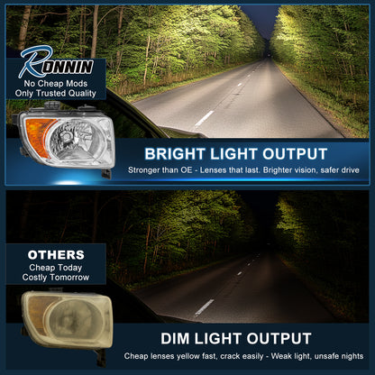 Ronnin - Compatible con Honda Element 2003-2008 Par de faros delanteros de repuesto | Cromado