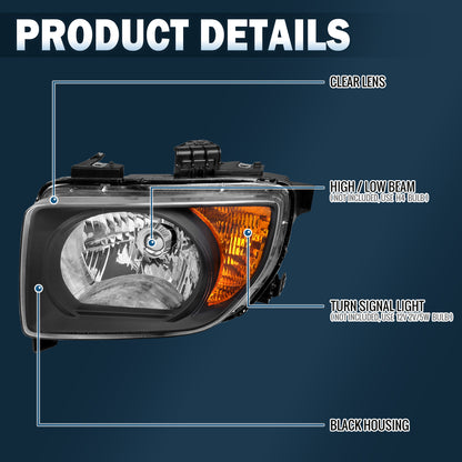 Ronnin - Compatible con Honda Element 2003-2008 Par de faros delanteros de repuesto | Negro